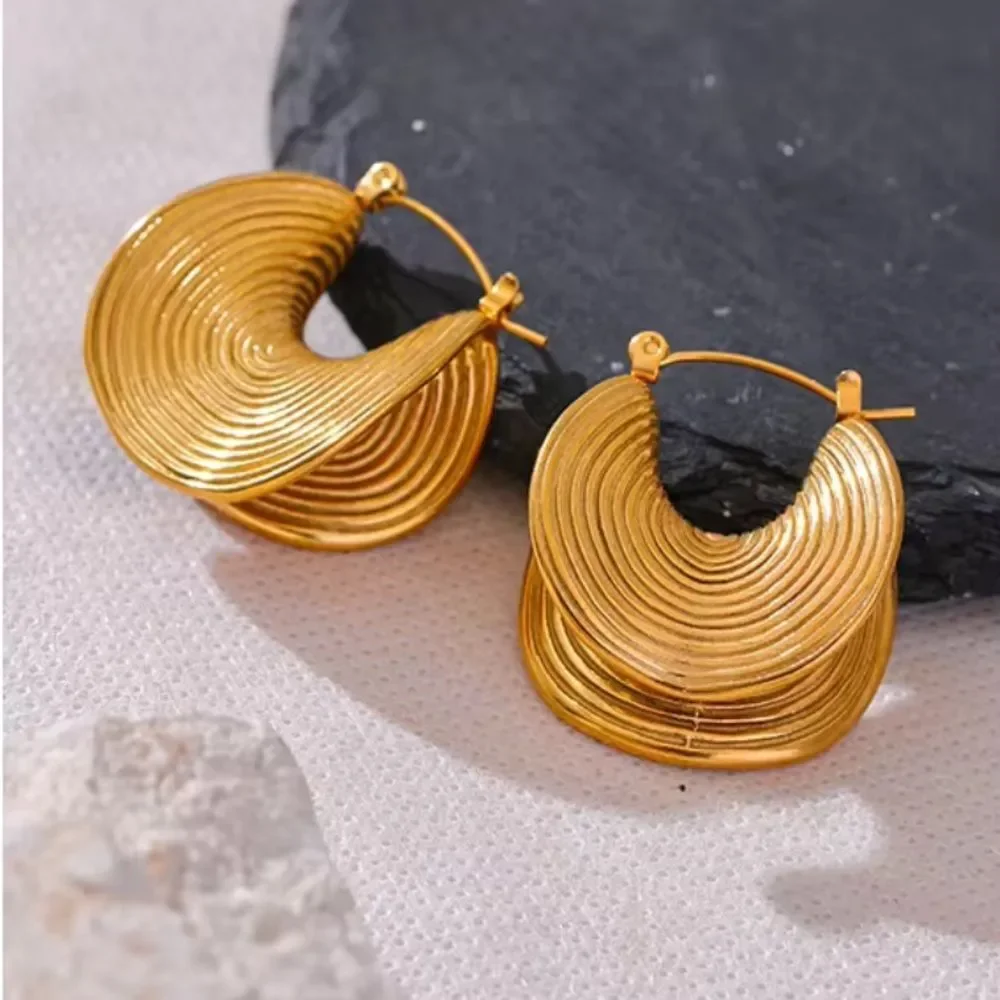 Folded Gold Plated Stainless Steel Hoop Earrings